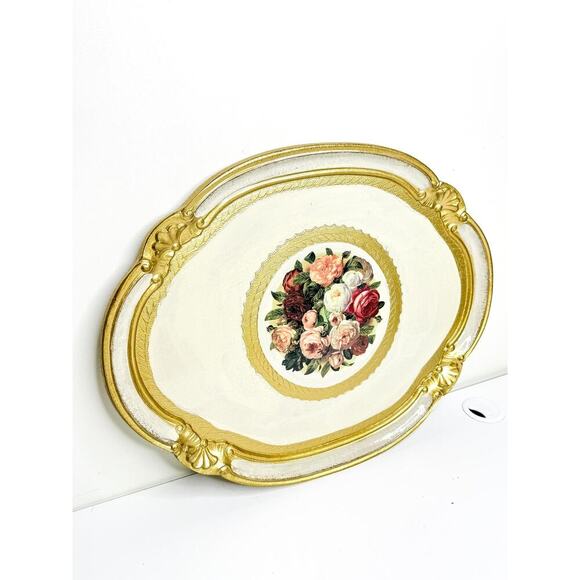 Made In Italy Gold Resin Florentine Tray With Floral Details - Picture 2 of 9